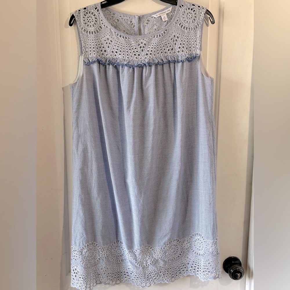 SOUTHERN TIDE Katrina Eyelet Dress Babydoll Sleeveless Blue White Stripe